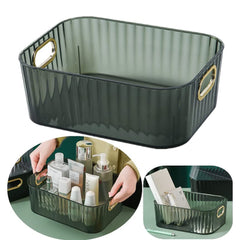 Premium Ribbed Transparent Storage Basket with Gold Handle – Multipurpose Kitchen &amp; Home Organizer Box