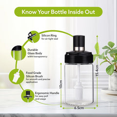Clear Glass Oil Dispenser Bottle with Integrated Silicone Basting Brush (250ml Approx)
