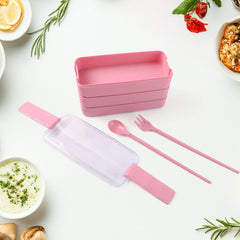 Eco-Friendly 3-Layer Stackable Lunch Box Set with Cutlery