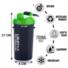 700ml Protein Shaker Bottle with Powder Storage 3-Compartment Gym Shake