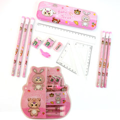 Deluxe 14-Piece Cartoon Fun Kids' Stationery & School Supply Set with Metal Pencil Box