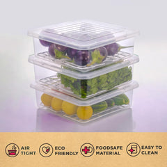 FreshKeep™ 3-Piece Stackable Fridge Storage Set with Smart Drain Trays & Airtight Lids