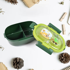 Plastic Lunch Box Leak Proof 3 Compartment with Bottle, Spoon and Fork (1 Set)