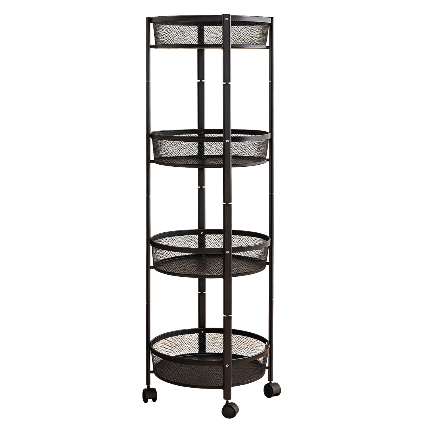 Versatile 4-Tier Round Rolling Mesh Storage Cart - Black Utility Trolley