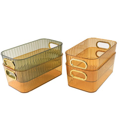 Premium Ribbed Transparent Storage Basket with Gold Handle – Multipurpose Kitchen &amp; Home Organizer Box (25x14cm / 4 Pc)