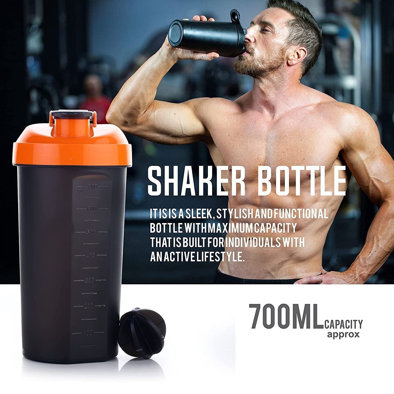 700ml Protein Shaker Bottle with Powder Storage 3-Compartment Gym Shake