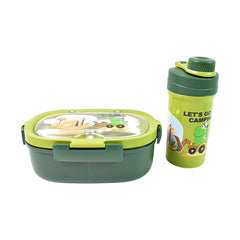 Plastic Lunch Box Leak Proof 3 Compartment with Bottle, Spoon and Fork (1 Set)