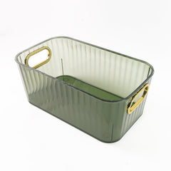 Premium Ribbed Transparent Storage Basket with Gold Handle – Multipurpose Kitchen &amp; Home Organizer Box