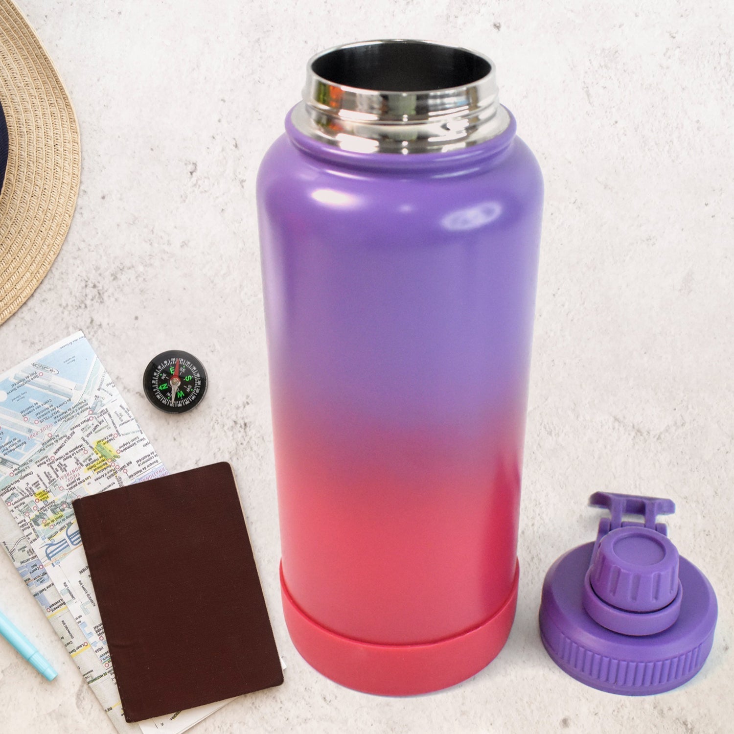 Customize Two Tone Pink Stainless Steel Water Bottle | Copper Coated Vacuum Insulation | Powder Coated | Secure Grip | Leakproof Easy Pour Cap (1000ml)