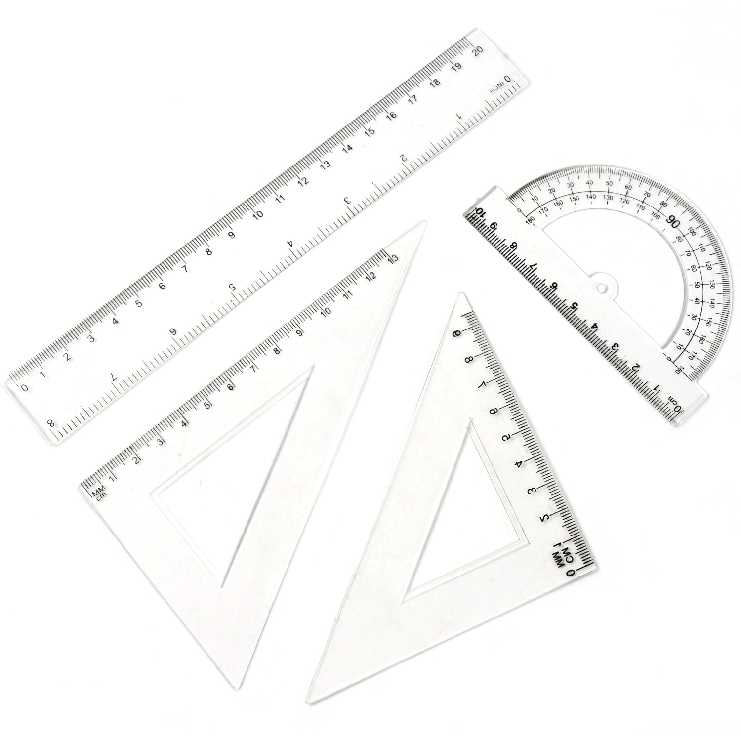 Plastic Geometry Set, Triangle Ruler Protractor Straight Ruler (4 Pcs Set)