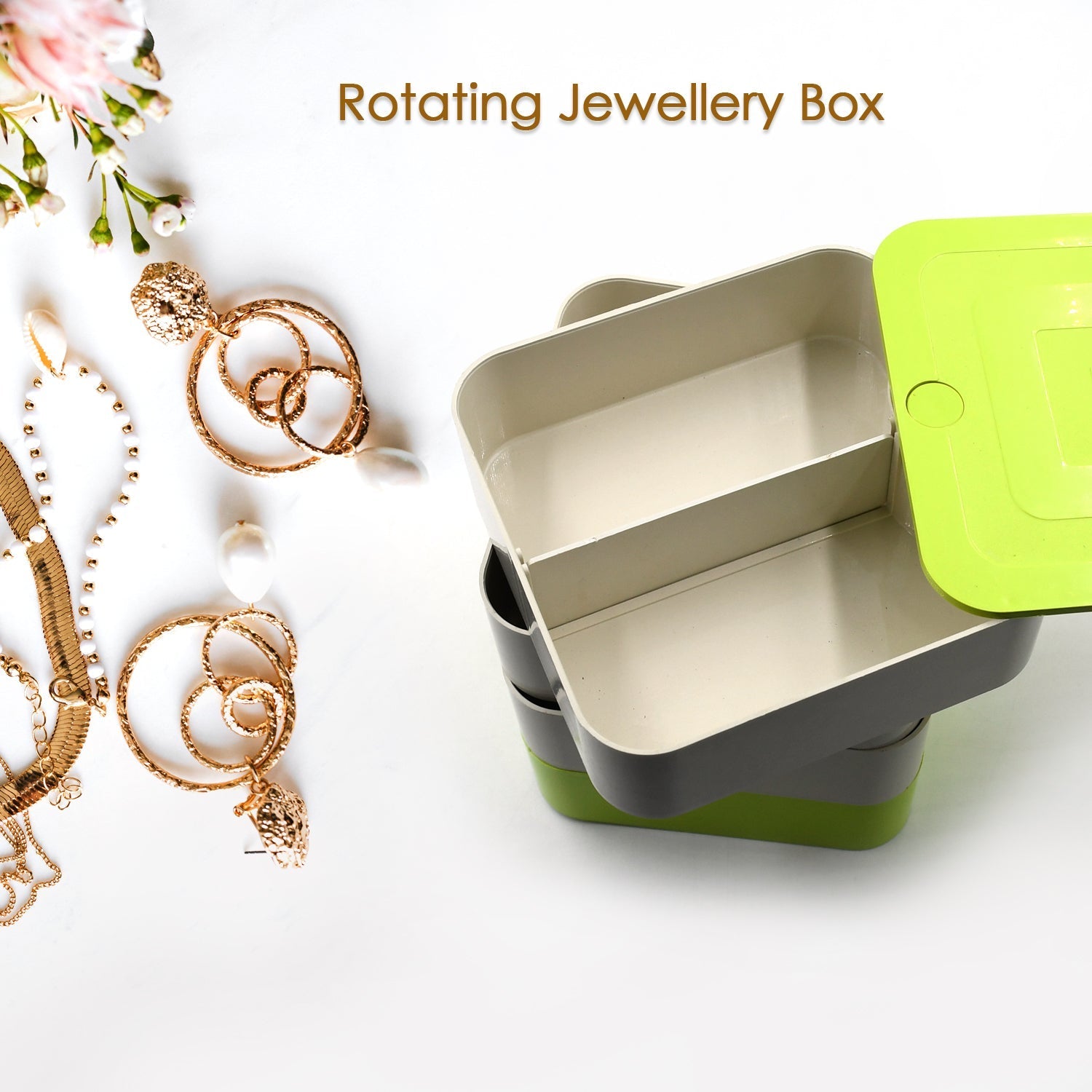 Customize 4 Layers Jewelry Box, 360 Degree Rotating Jewelry Box, Jewelry and Earring Organizer Box, Accessory Storage Box