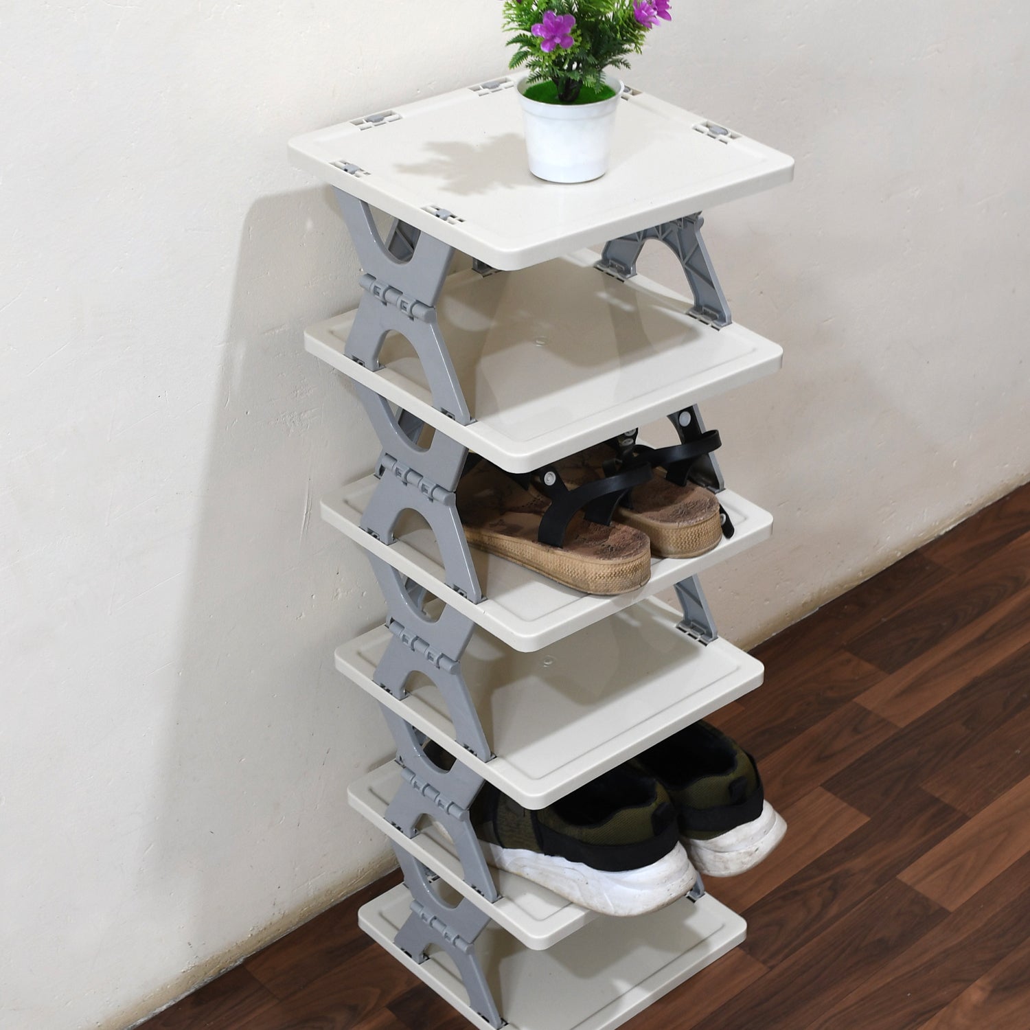Smart 6-Layer Shoe Rack – Foldable, Collapsible & Heavy-Duty Plastic Stand for Home Entryway Storage Organizer (Mix Color)