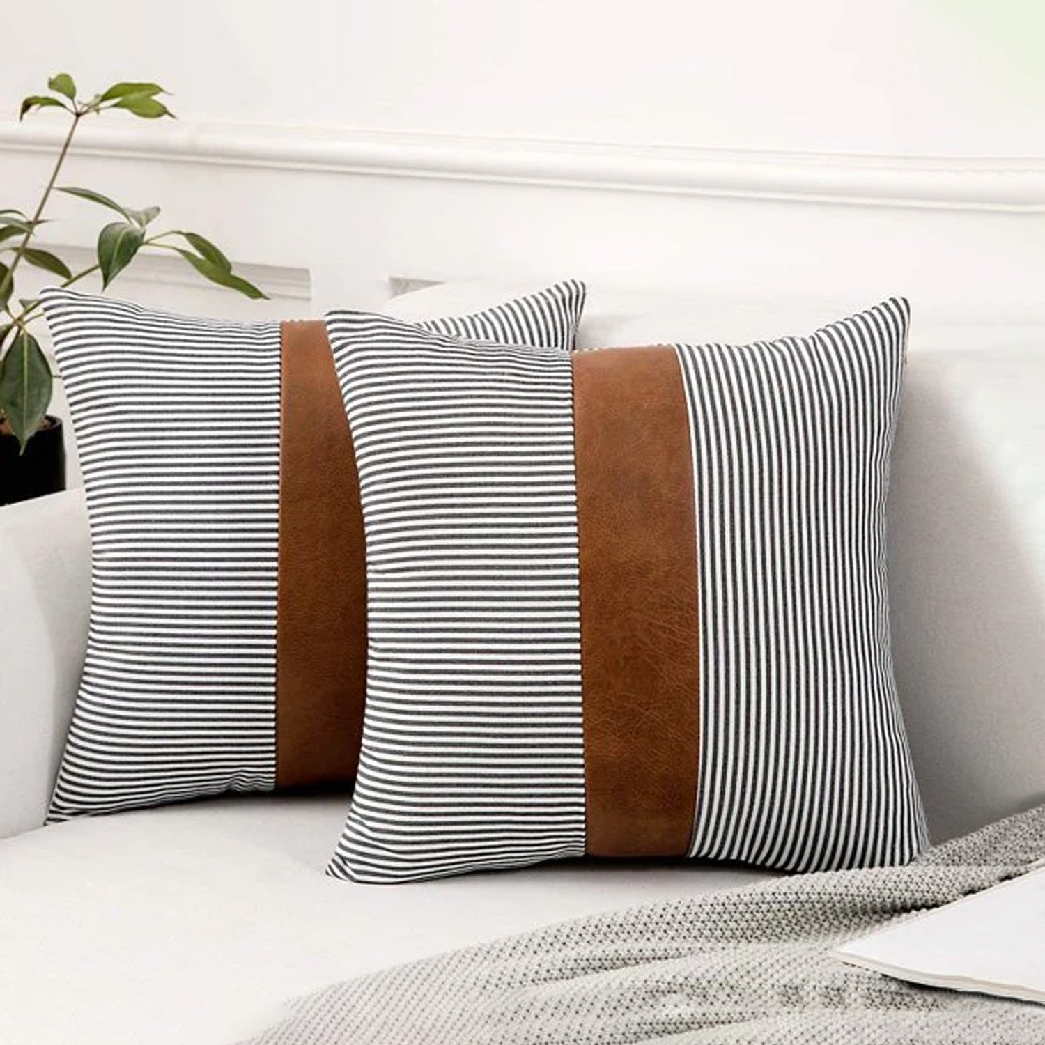 Pillow Covers, leather & cotton Cushion Covers (16 ?16 Inch / 1 Pair / 2 Pc)
