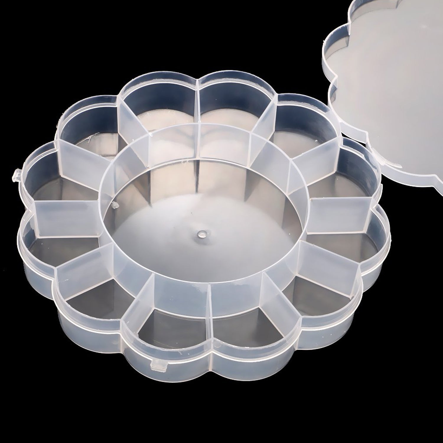 KikiKart Clear Round Multi-Compartment Organizer Box for Crafts & Jewelry