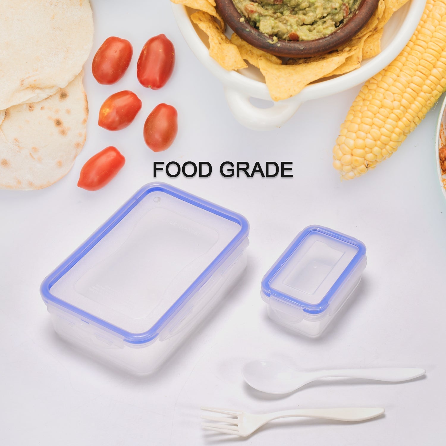 Multipurpose Air Tight 4 Side Lock Food Grade Lunch Box With Small Square Container