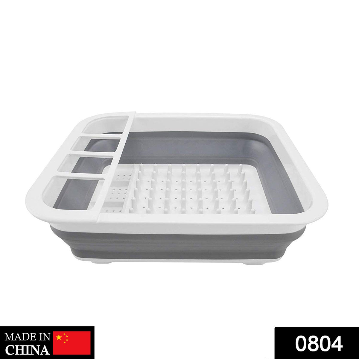 Collapsible Folding Silicone Dish Drying Drainer Rack with Spoon Fork Storage Holder