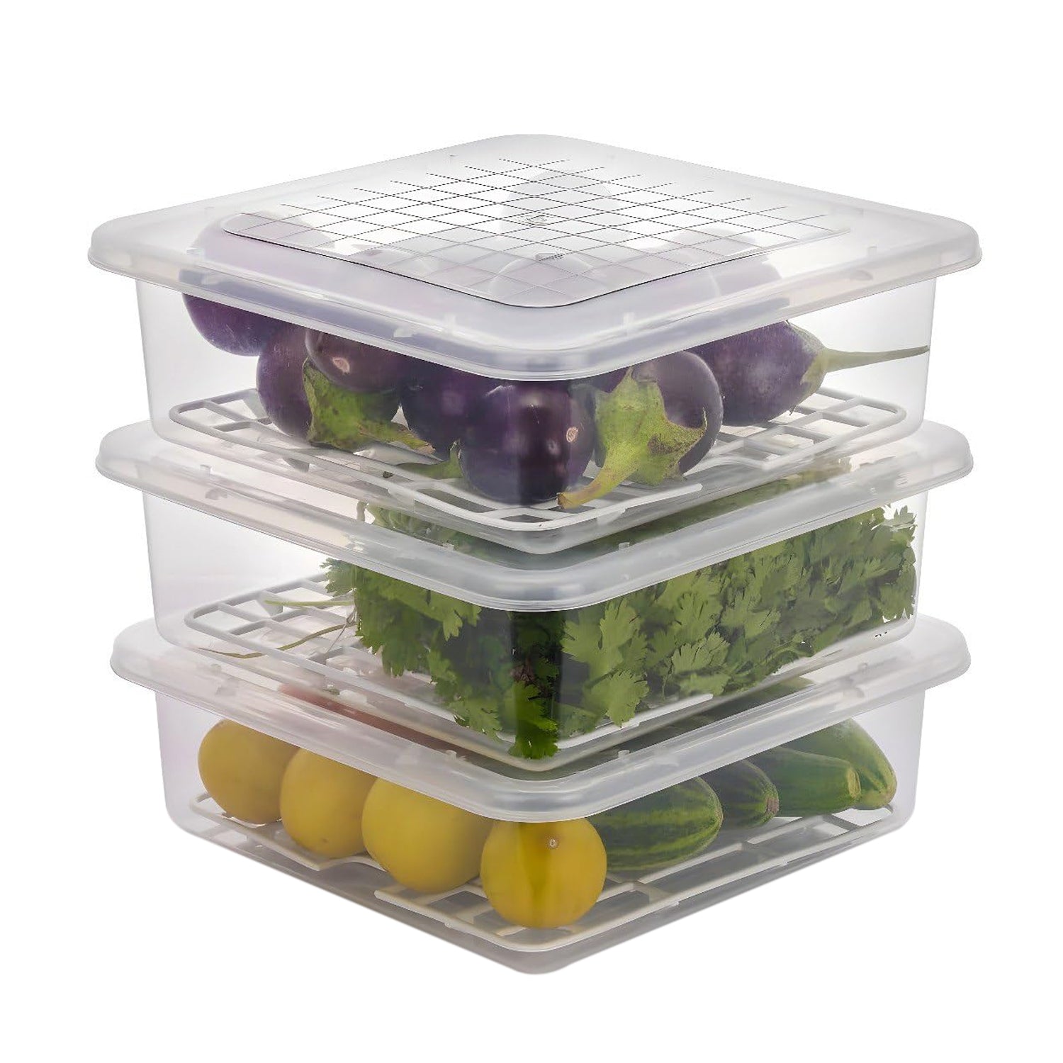 FreshKeep™ 3-Piece Stackable Fridge Storage Set with Smart Drain Trays & Airtight Lids