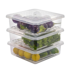 FreshKeep™ 3-Piece Stackable Fridge Storage Set with Smart Drain Trays & Airtight Lids