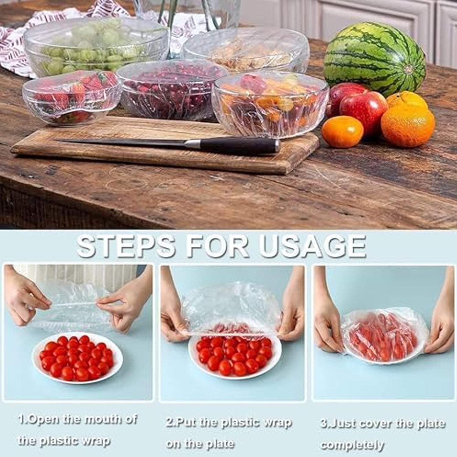 100-Pack Universal Elastic Food Freshness Covers for Bowls & Plates