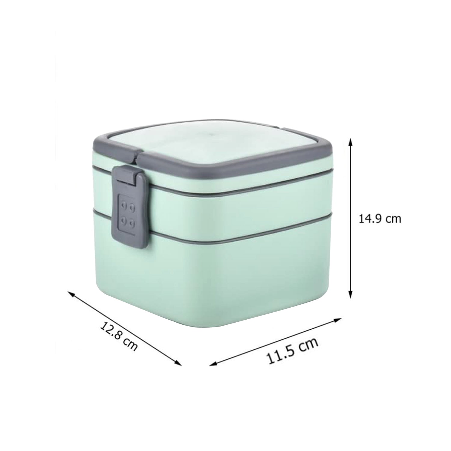 GREEN DOUBLE-LAYER PORTABLE LUNCH BOX STACKABLE WITH CARRYING HANDLE AND SPOON LUNCH BOX , Bento Lunch Box