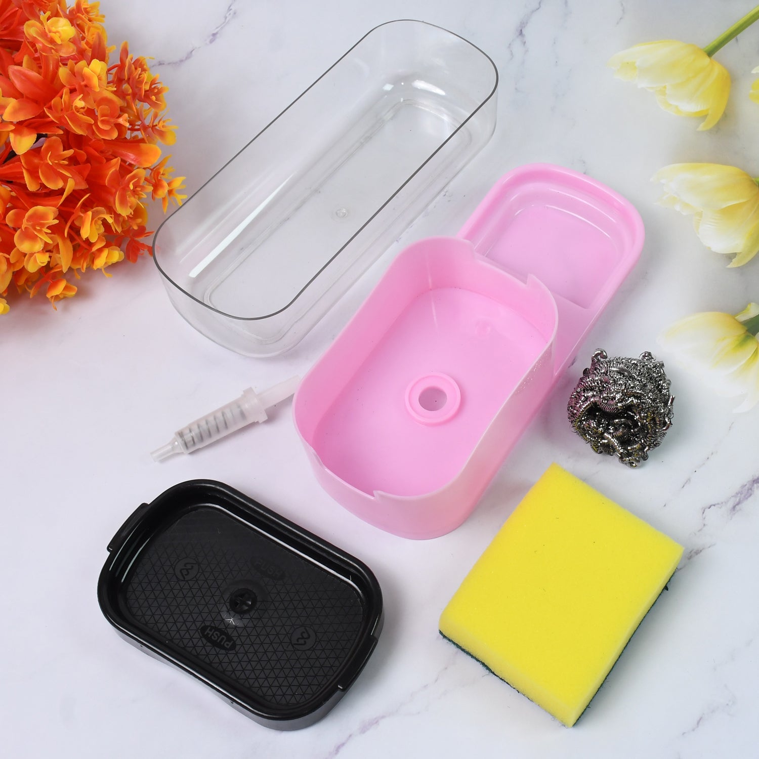 Modern 2-in-1 Dish Soap Dispenser & Sponge Caddy for Kitchen Countertop