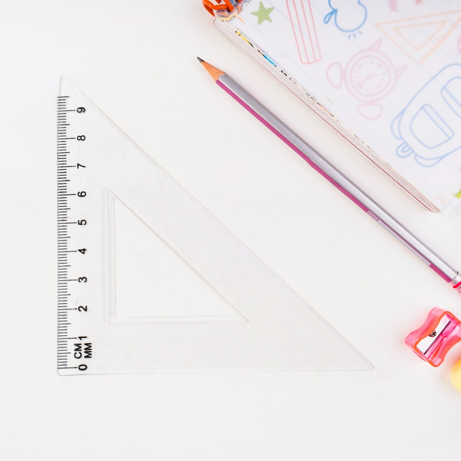 Plastic Geometry Set, Triangle Ruler Protractor Straight Ruler (4 Pcs Set)