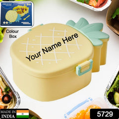 Customize Kids Lunch Box Cute Pineapple Shaped Bento Box with Fork Spoon Snack Container Microwave Portable Office Lunch Box (1 Pc / With Spoon, Fork & Color Box)