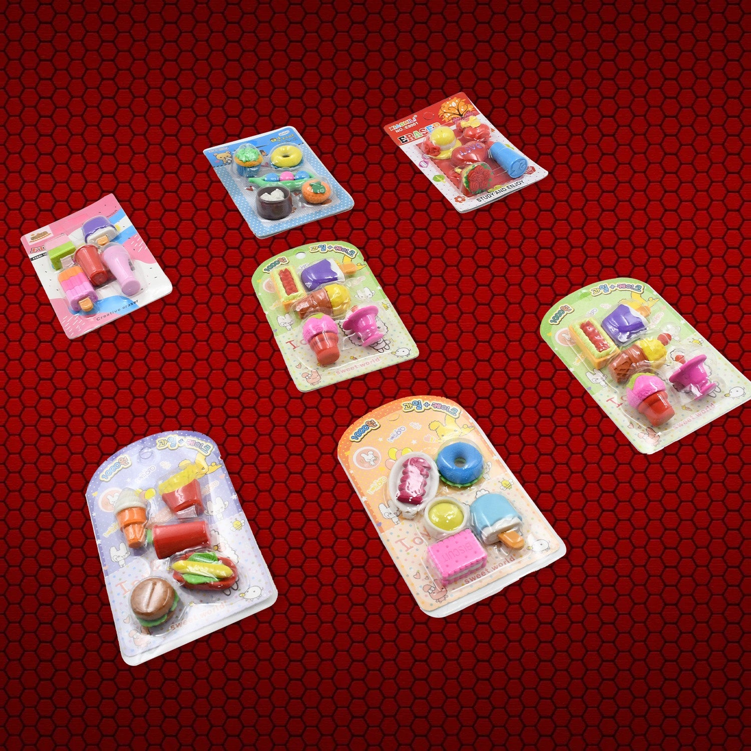 Mix Design Fancy Erasers Set – Colorful & Stylish Erasers for Kids, Birthday Gift & School Prize (1 Set)