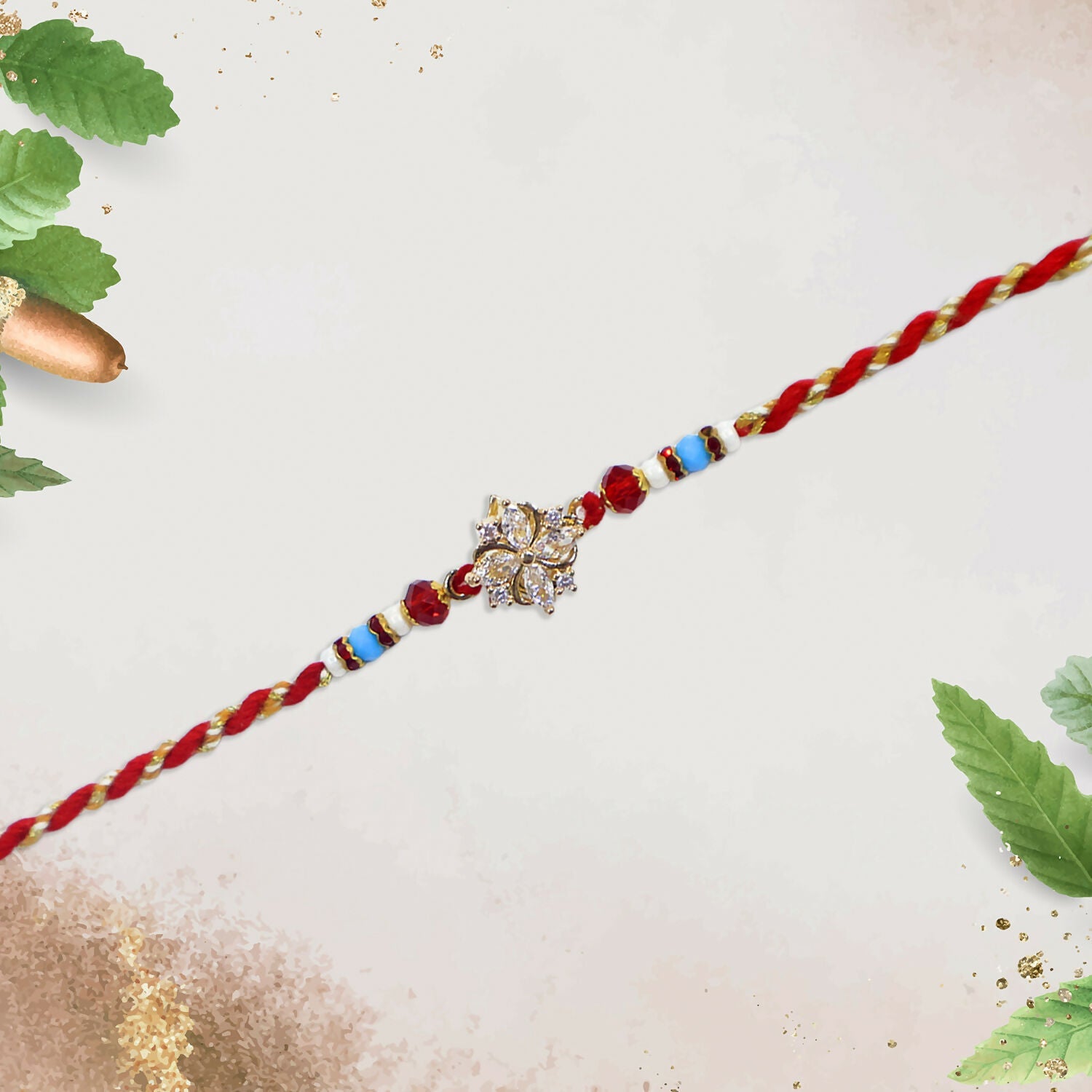 Graceful Floral Diamond Rakhi Set – Pack of 4 Rakhi  & Premium Gift Box