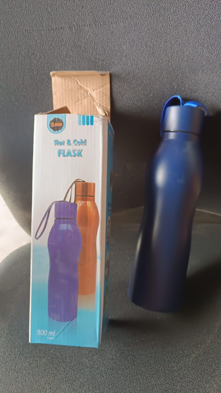 KikiKart Premium Hot & Cold Stainless Steel Vacuum Insulated Flask – 500ml Portable Bottle with Leak-Proof Cap & Carry Strap
