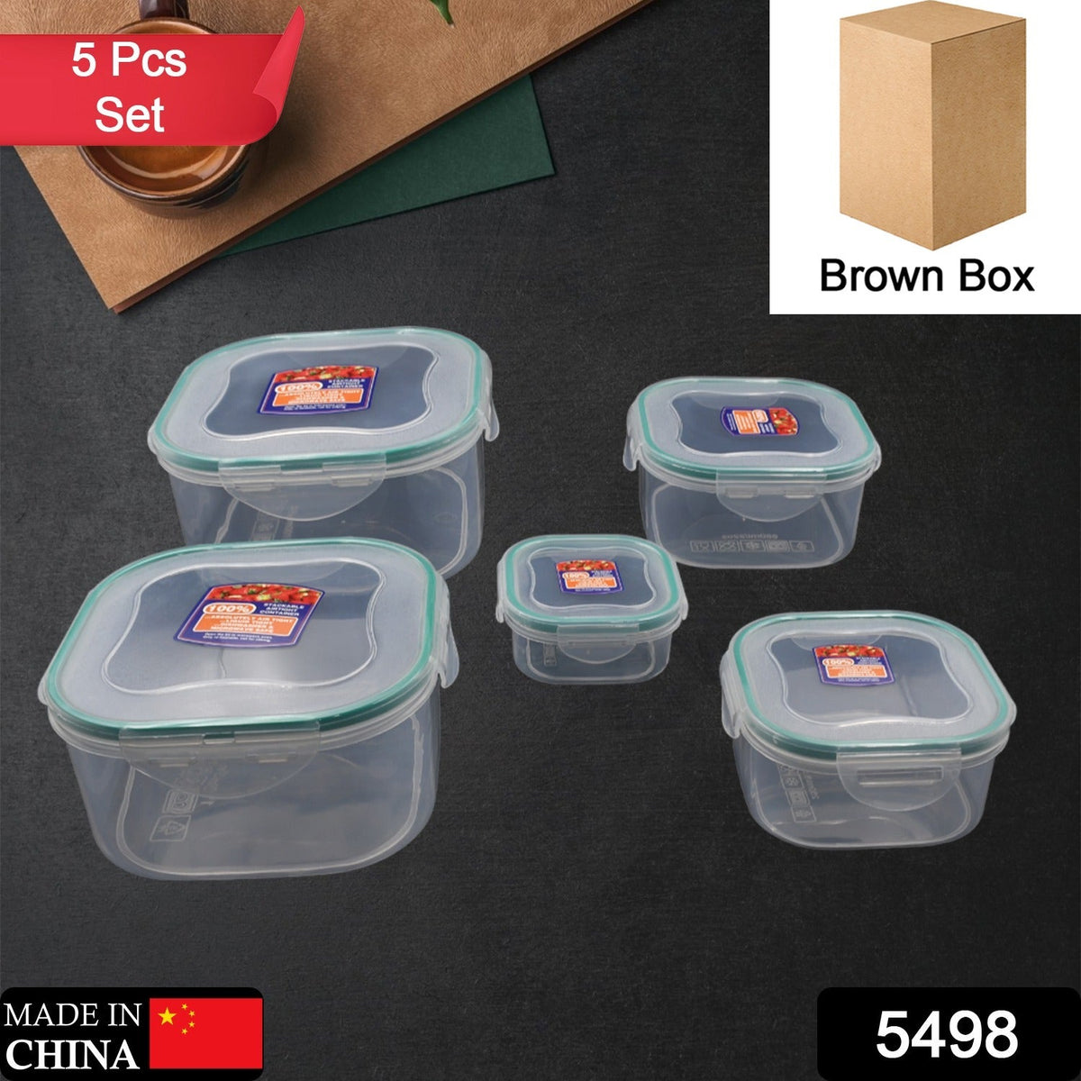 Kitchen Storage Containers Set – Fridge Storage, Plastic Organizer, Snap-Seal Lunch Box (5 Pcs Set)