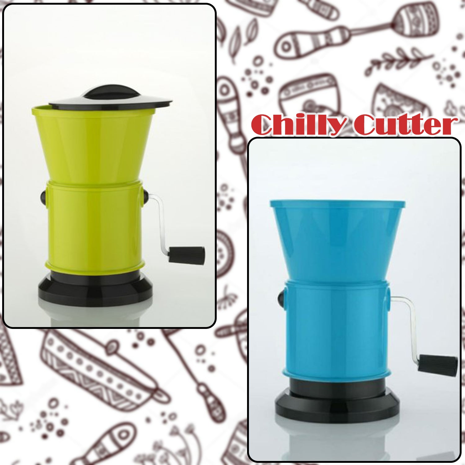 Round Chilly Cutter and grinder tool with effective sharp chopping and cutting blade system.