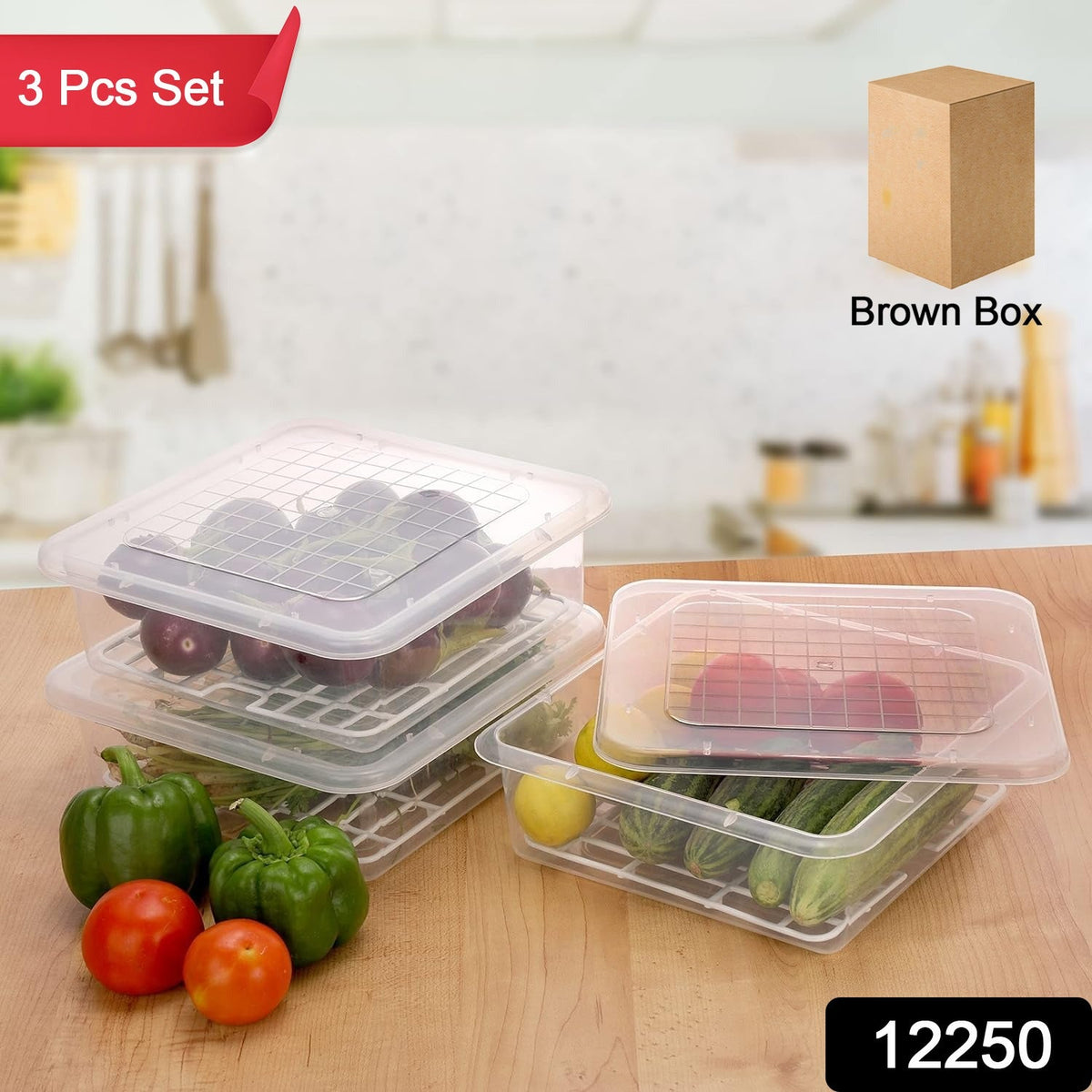 FreshKeep™ 3-Piece Stackable Fridge Storage Set with Smart Drain Trays & Airtight Lids