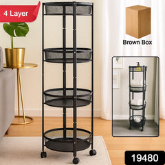 Versatile 4-Tier Round Rolling Mesh Storage Cart - Black Utility Trolley