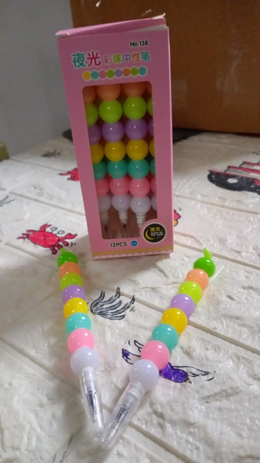 Stylish Pearls Pen Set – Fancy Multicolor Non-Sharpening Moti Gel Pens for Kids (12 Pc Set)