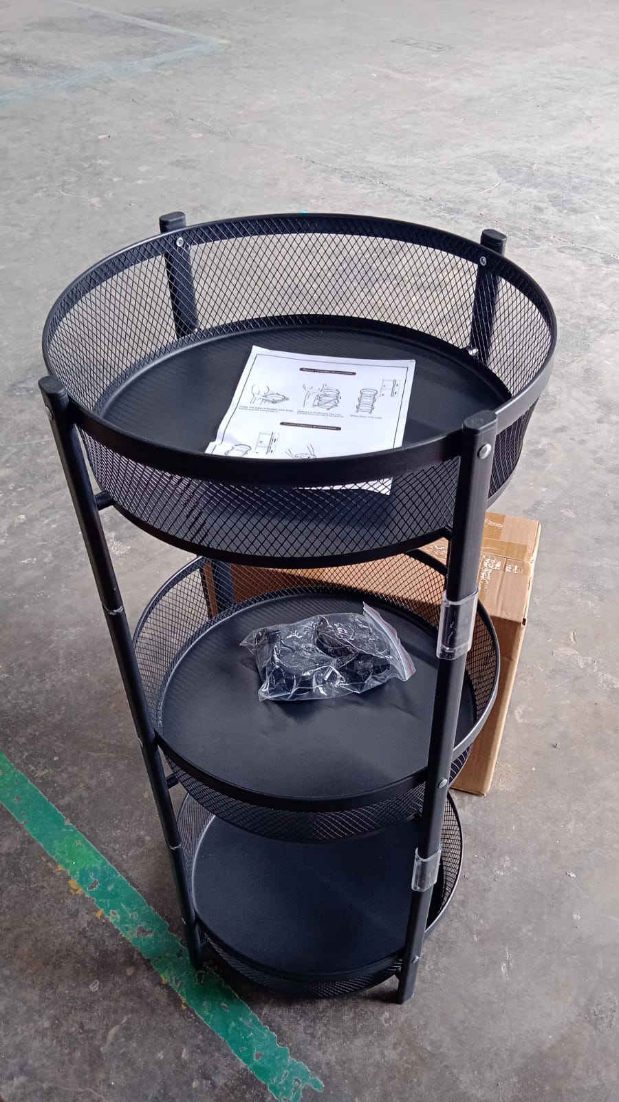 KikiKart 3-Tier Round Mobile Storage Cart with Mesh Baskets & Wheels