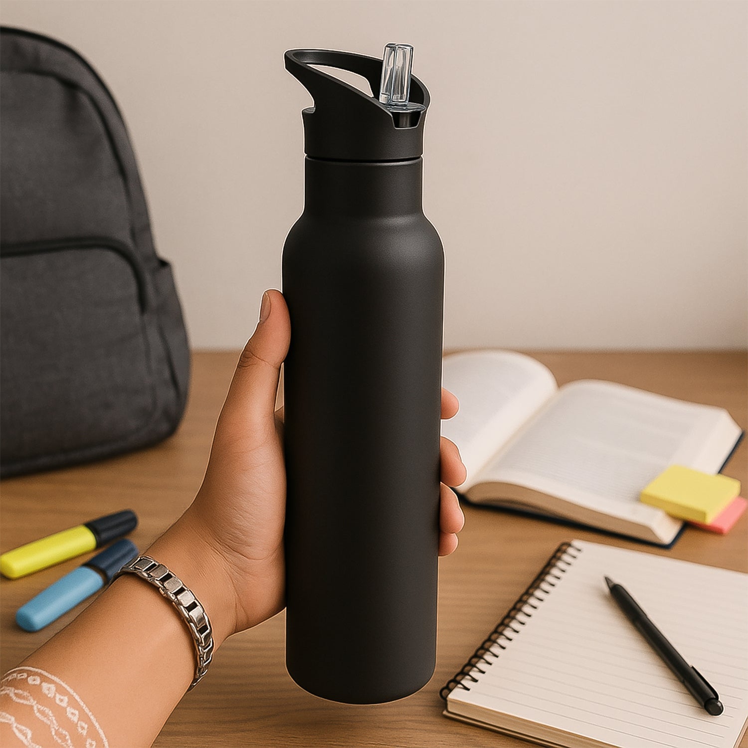 HydroFlow Pro 900ML Matte Black Leak-Proof Sports Hydration Bottle