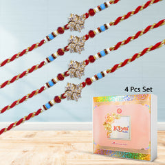 Graceful Floral Diamond Rakhi Set – Pack of 4 Rakhi  & Premium Gift Box