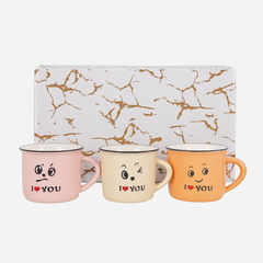 Set of 6 Colorful Emoji Ceramic Coffee Mugs with "I ?? YOU" Print – Cute Face Expressions – 180ml Tea Cups – Gift Box Packed – Ideal for Gifting, Home & Office Use