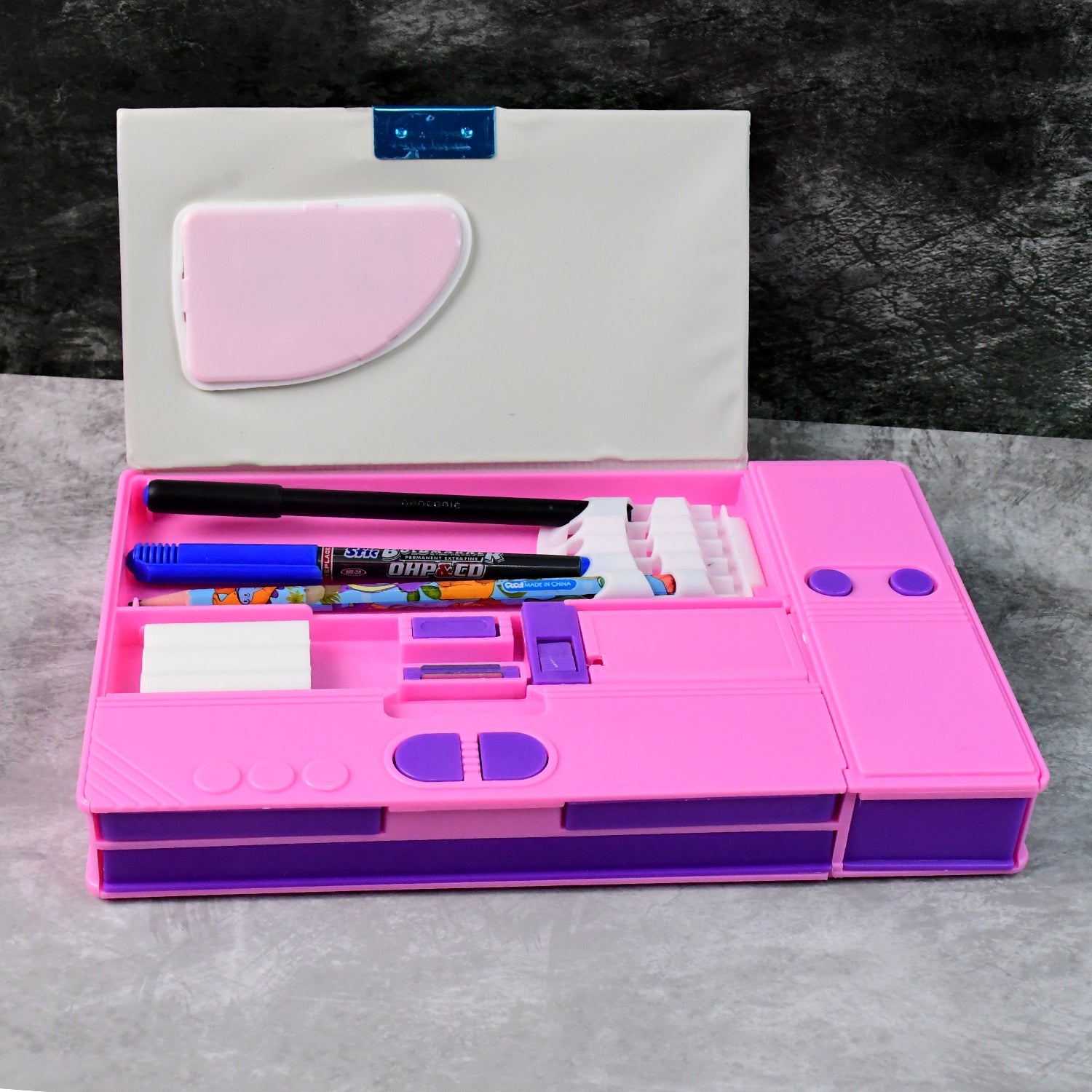 Interstellar Explorer Space Theme Pencil Box with Integrated Calculator & Organizer