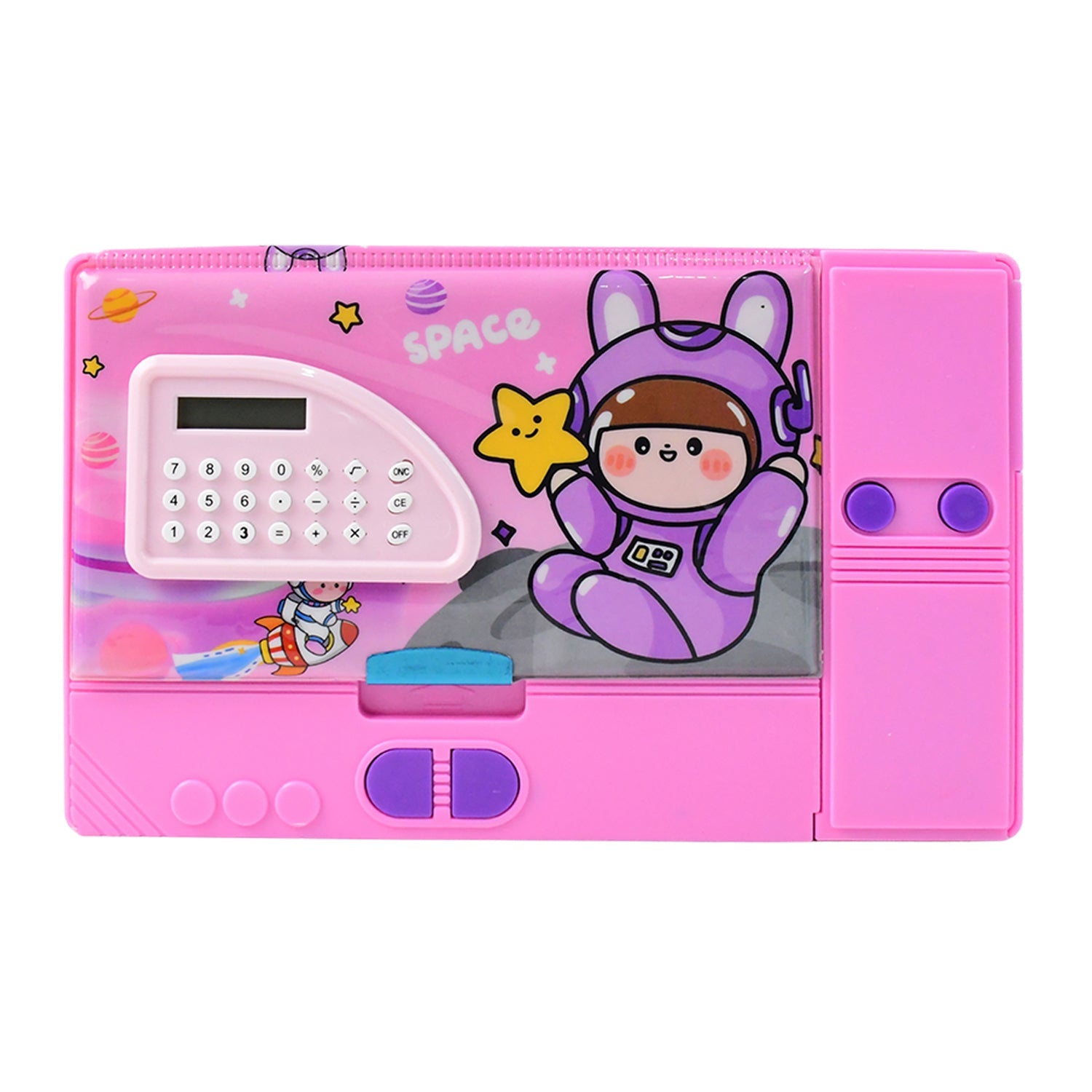 Interstellar Explorer Space Theme Pencil Box with Integrated Calculator & Organizer
