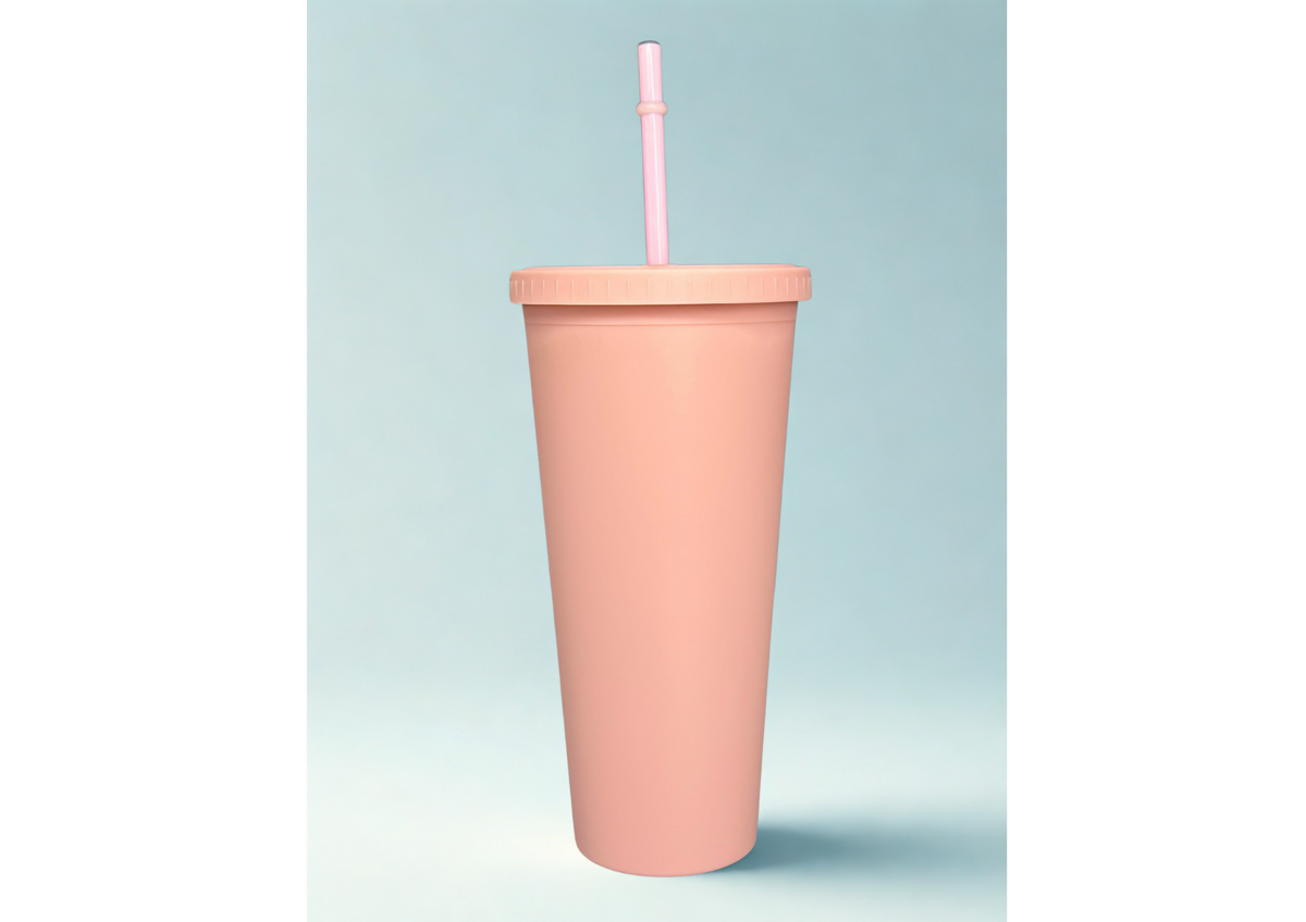 BlushSip – Matte Pink Tumbler with Straw Simple Modern Insulated Tumbler Cup with Straw Lid and Flip Lid | Reusable Water Bottle for Cold Brew Tea Iced Coffee Travel Mug | Classic Collection