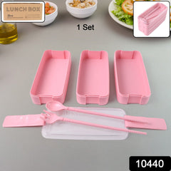 Eco-Friendly 3-Layer Stackable Lunch Box Set with Cutlery