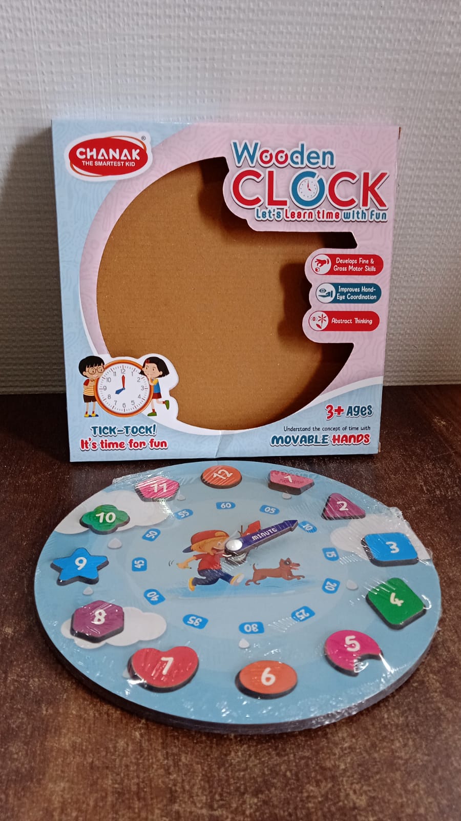 Aditi Wooden Educational Learning Clock Toy with Movable Hands (1 Pc)