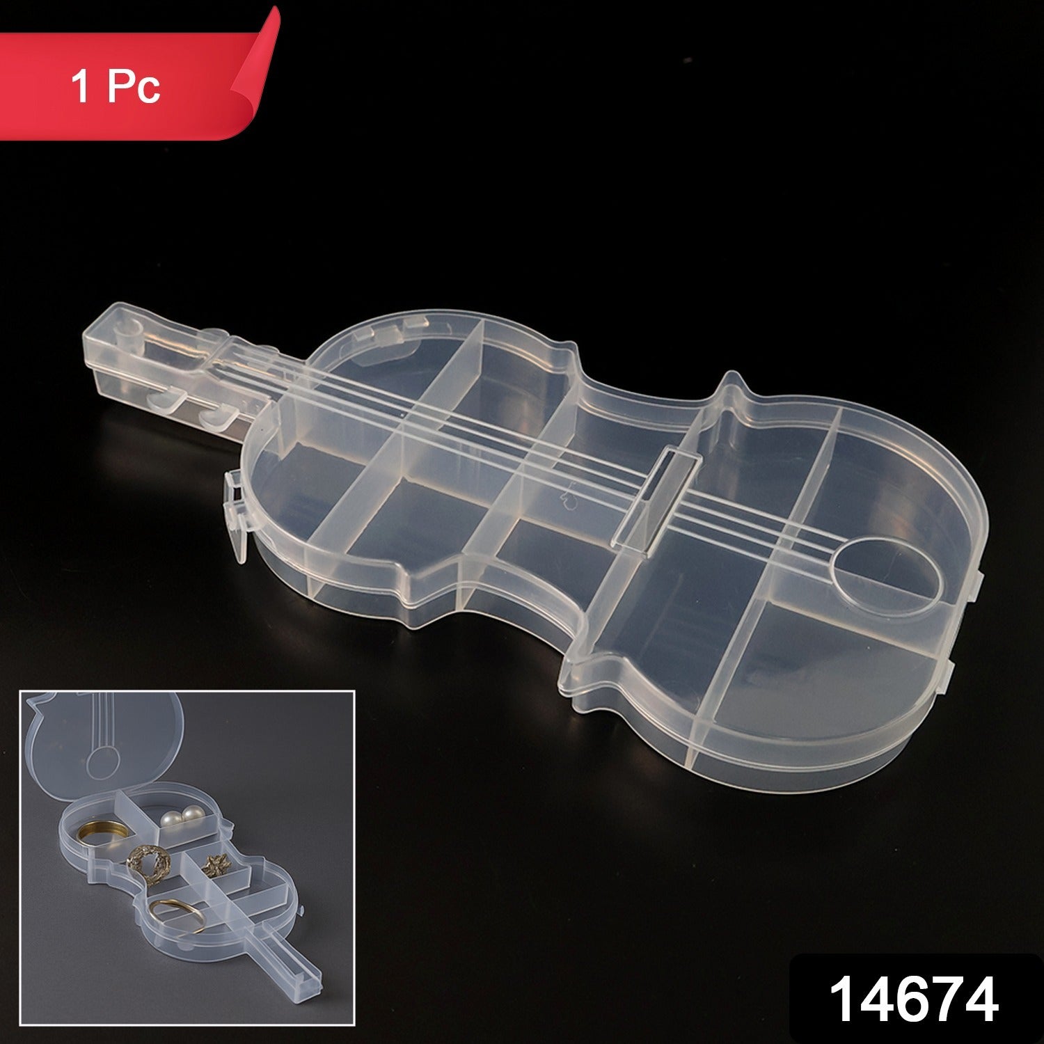 Elegant Violin-Shaped Clear Multi-Compartment Storage & Organizer Box