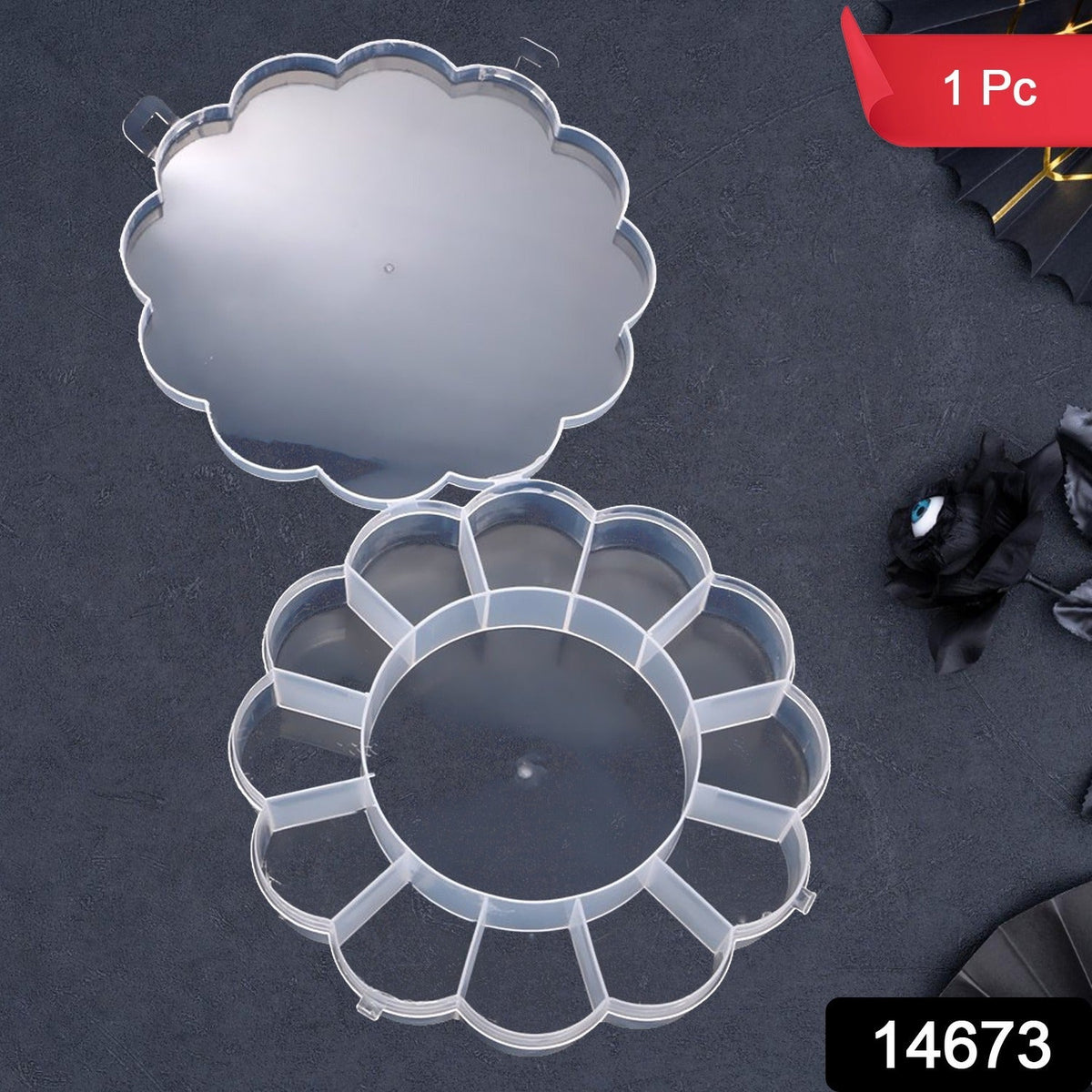 KikiKart Clear Round Multi-Compartment Organizer Box for Crafts & Jewelry