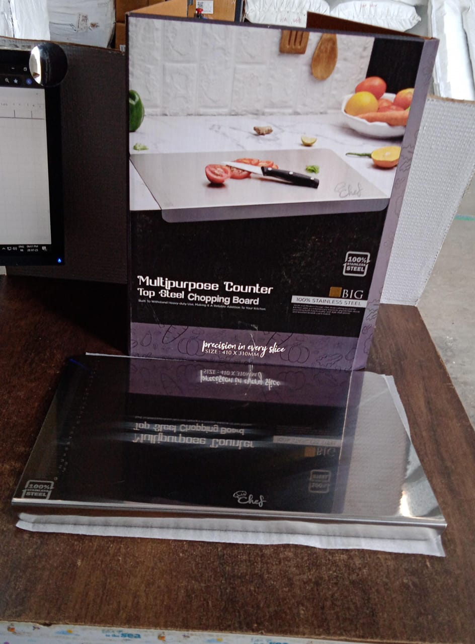 KikiKart ProChef Stainless Steel Anti-Bacterial Kitchen Chopping Board with Stable Bent Edge