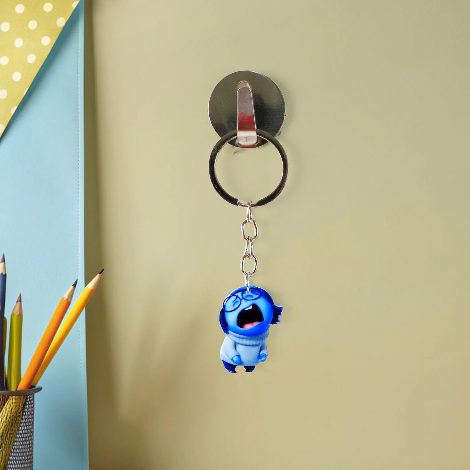 Charming Blue Girl Cartoon Keychain & Bag Charm for Kids