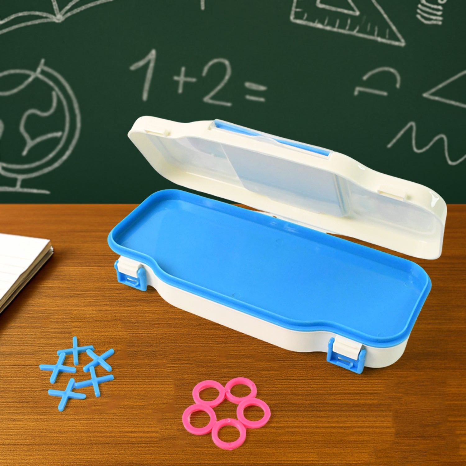 Interactive 2-in-1 Kids Pencil & Game Box - Tic Tac Toe Fun for School