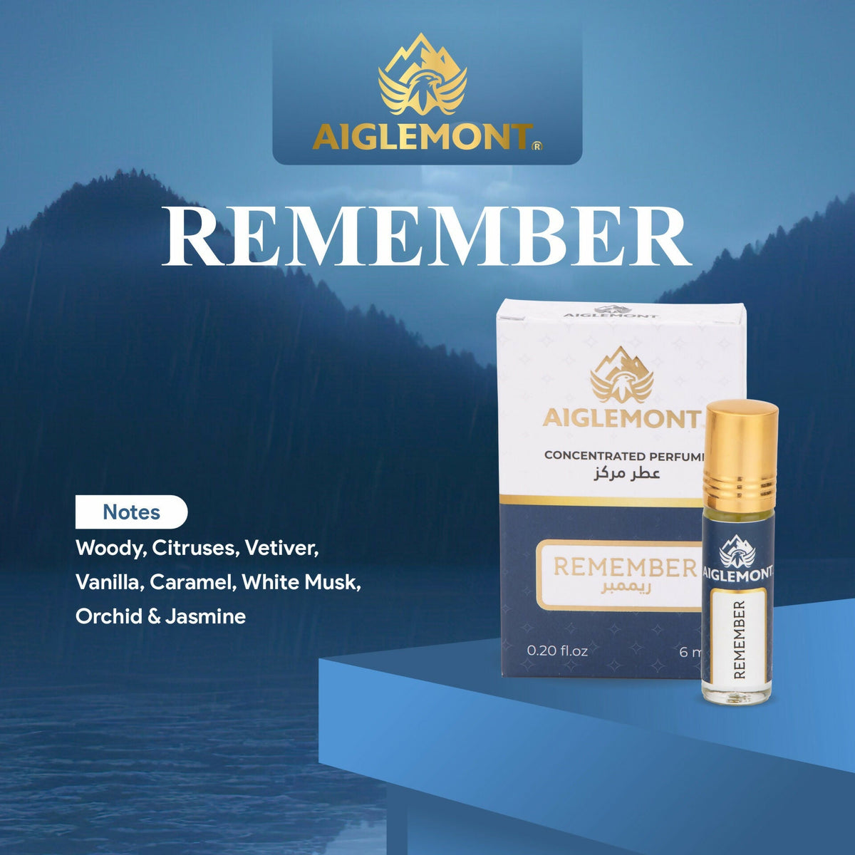 Aiglemont's Remember, 6ml Roll-on, Alcohol free, Long Lasting Attar